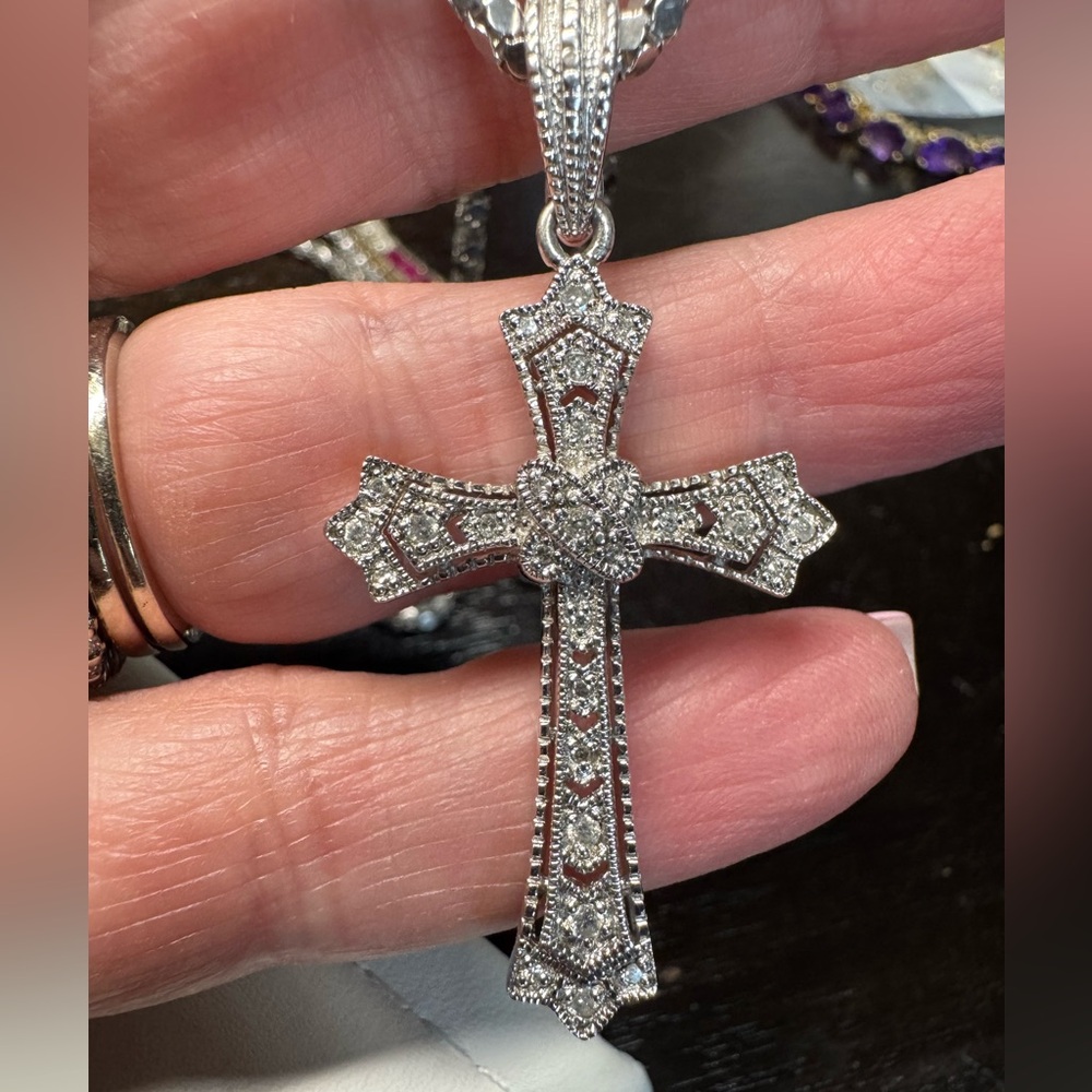 925 Affinity Diamond Cross Enhancer Necklace - image 2